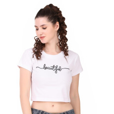 Women's Cotton Blend Typography Print Crop T-Shirt